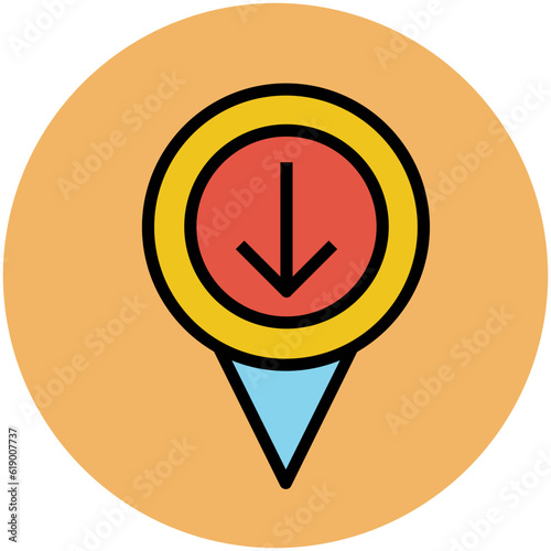 Easy to use flat rounded icon of location pin, concept of navigate the location 
