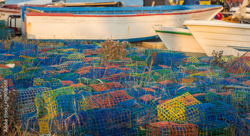 Fototapeta Naklejka Na Ścianę i Meble -  Traditional cages, called nasa in Spanish, are used to capture octupus