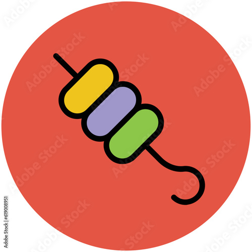 Grilled food, flat icon of skewer 