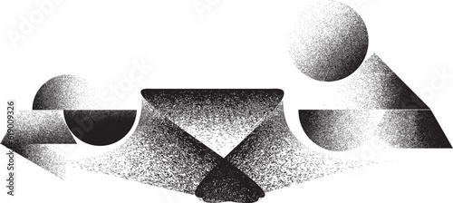 Glitch distorted geometric shape . Noise destroyed logo . Trendy defect error shapes . Glitched  .Grunge textured . Distressed effect .Vector shapes with a halftone dots screen print texture.