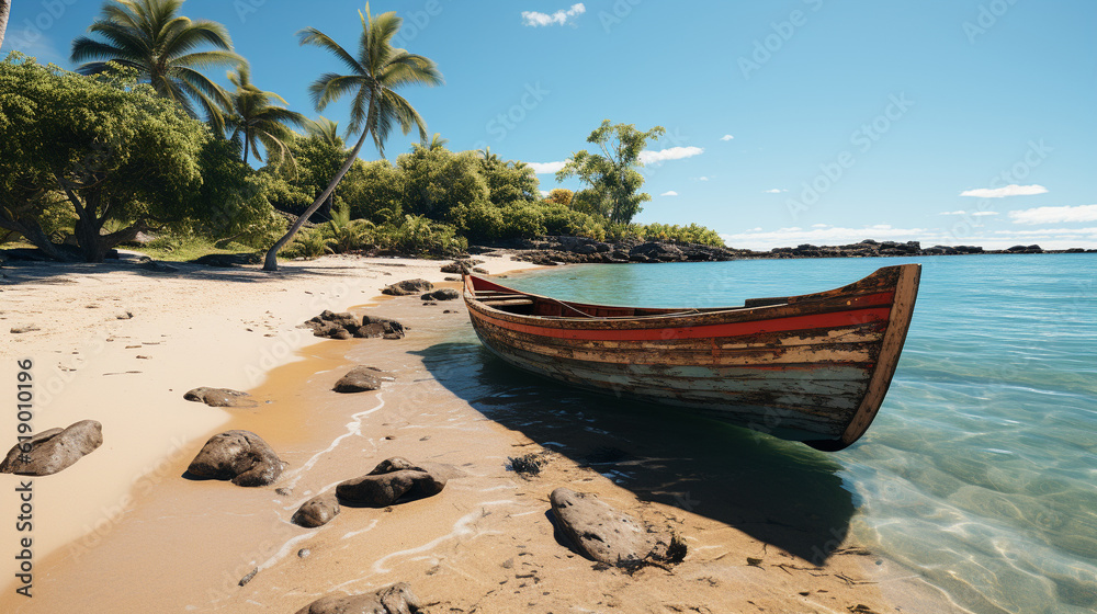boat on the beach HD 8K wallpaper Stock Photographic Image