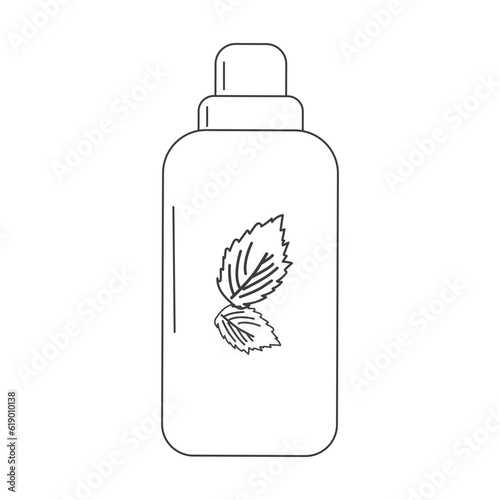 Dentistry. Oral hygiene. Care and treatment. Teeth. Balm Mint for rinsing the oral cavity. Doodle style. Vector illustration.
