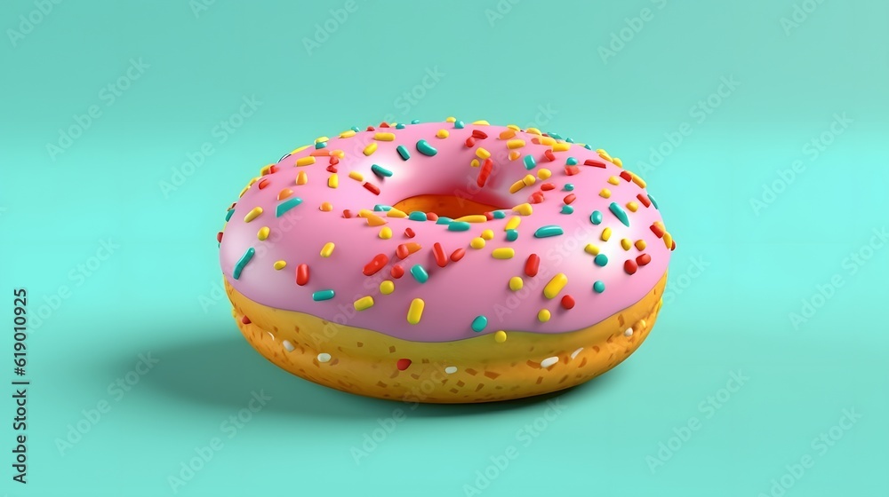 3d delicious strawberry donuts. on light pastel green background. generative ai