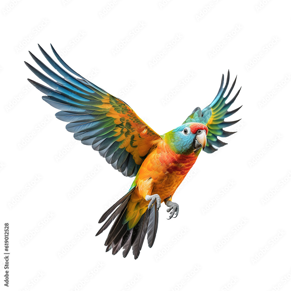 Flying parrot isolated