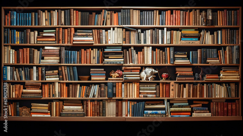 Shelves with books in the library. Generative AI