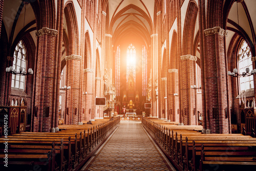 Interior of the main nave of old european catholic church