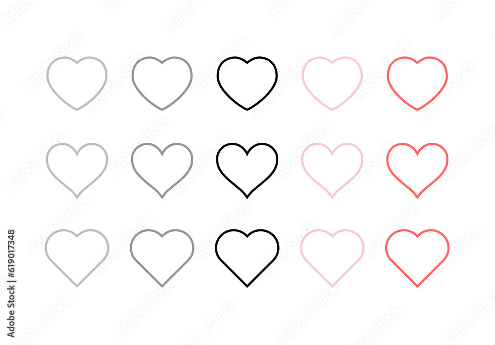 Heart icon, thin gray, pink, black, red line linear icon