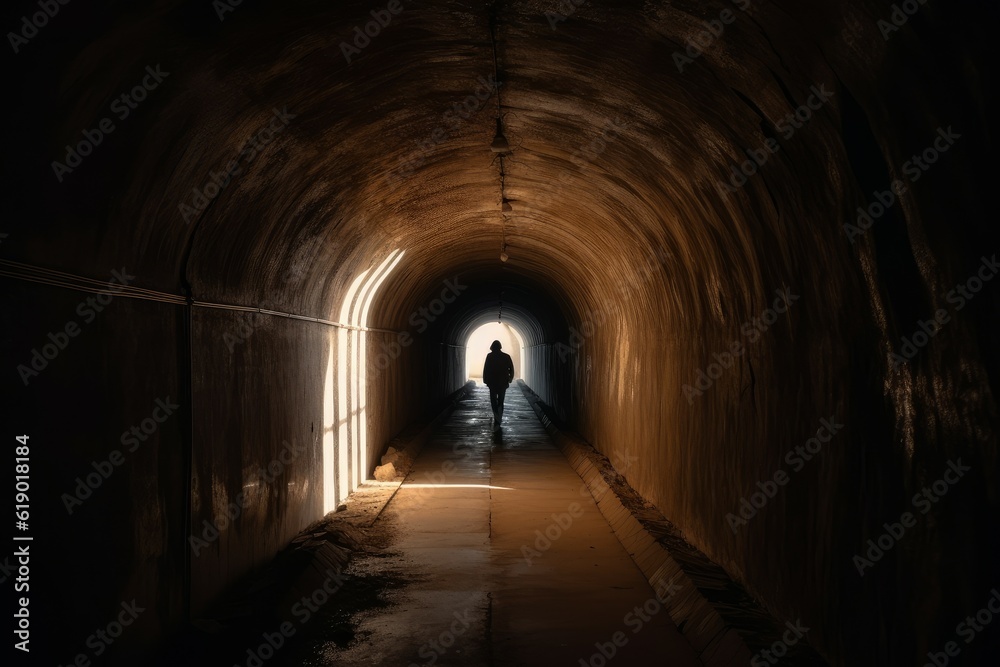 Tunnel underground man dark. Generate Ai