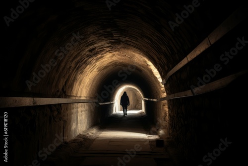 Tunnel man dark light. Generate Ai