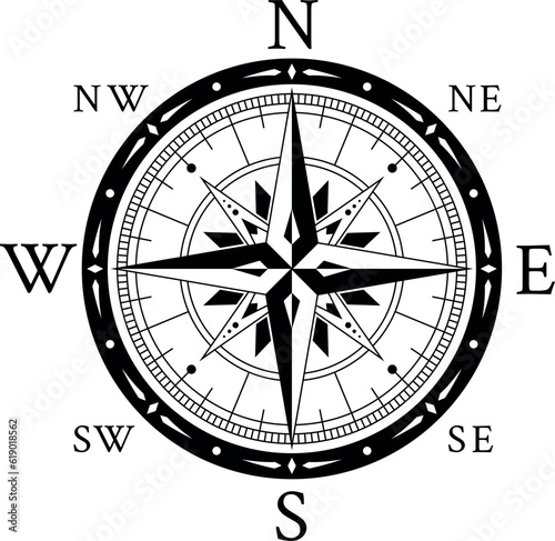 Old navigational compass ancient cartography direction Earth exploration rose wind vector