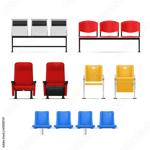 Photographie Stadium seats football soccer supporters chairs fans different shape set realist