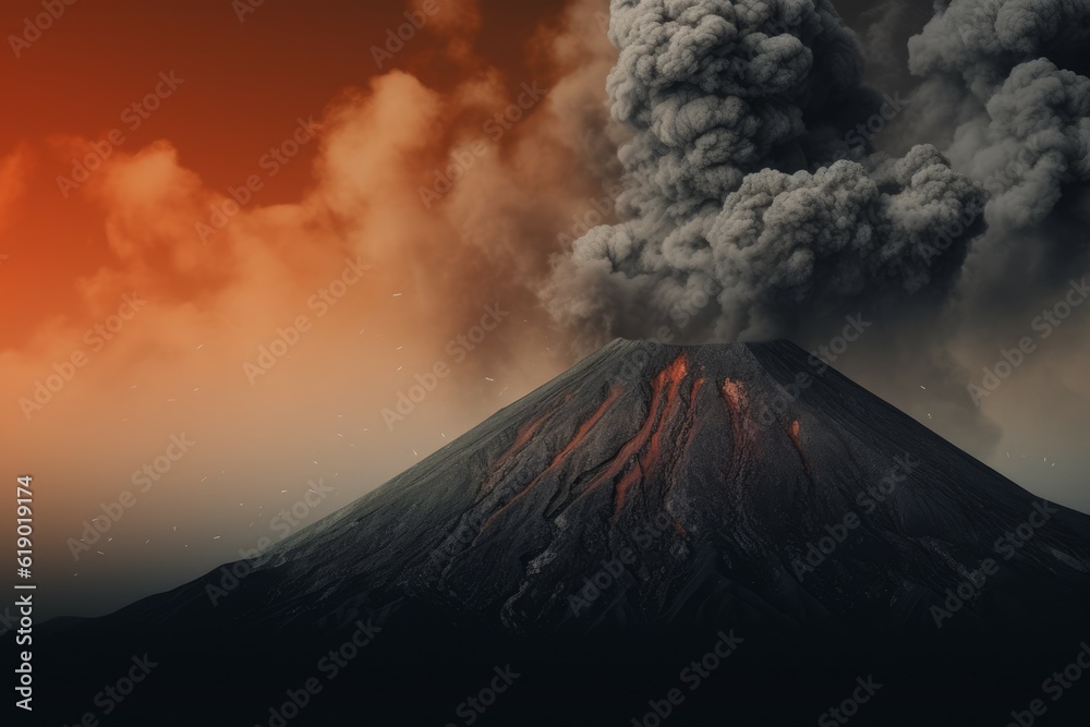 Volcano eruption fire smoke. Generate Ai