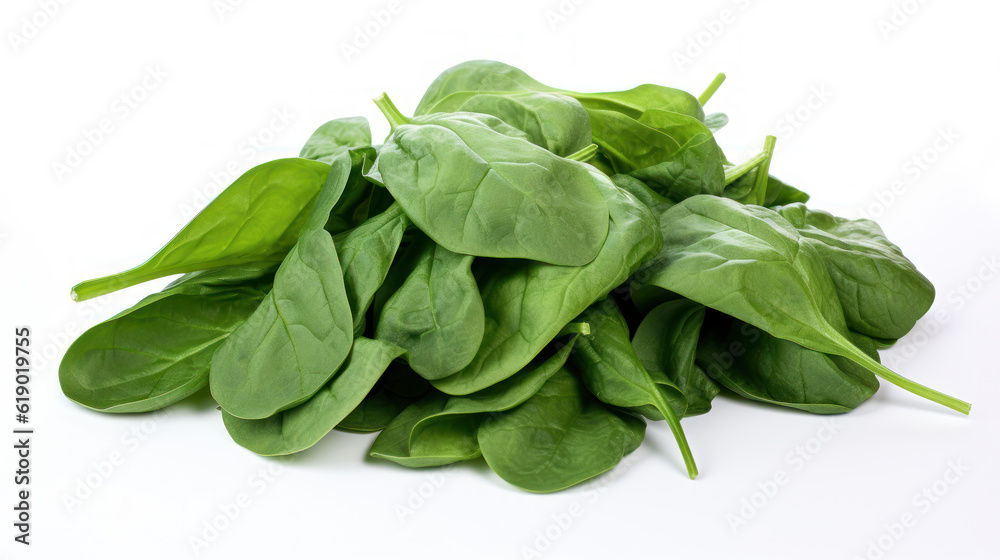 Fresh and Vibrant: Spinach Leaves Isolated on White Background. Generative AI Fresh and Vibrant: Spinach Leaves Isolated on White Background. Generative AI