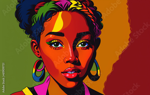 Beautiful african american woman in pop art style. Generative ai