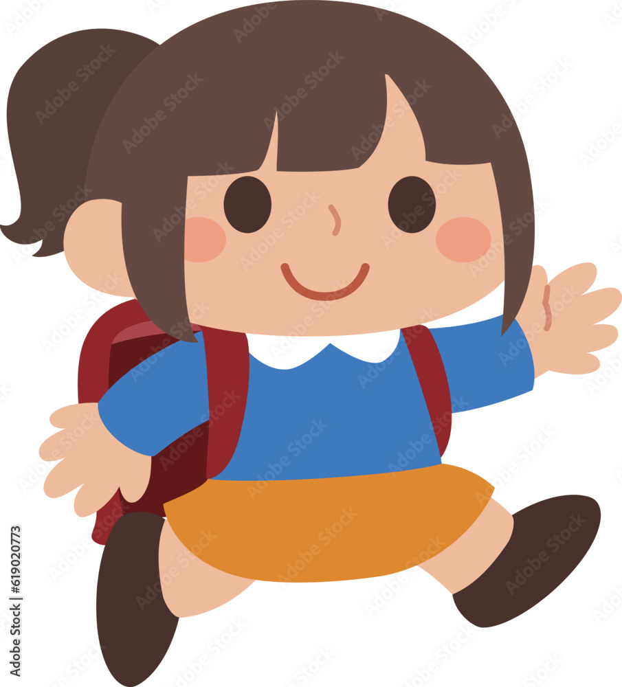 ランドセルを背負って歩いている女の子のデフォルメイラスト ランドセルを背負って歩いている女の子のデフォルメイラスト