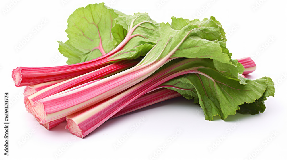 Bold Beauty: Rhubarb's Vibrant Essence on a White Canvas. Generative AI Bold Beauty: Rhubarb's Vibrant Essence on a White Canvas. Generative AI
