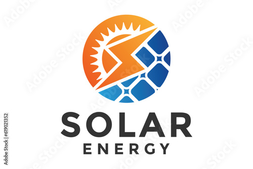solar panel energy electric logo design template 