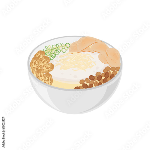 Vector Illustration Logo of Chicken Congee Or Bubur Ayam in a White Bowl