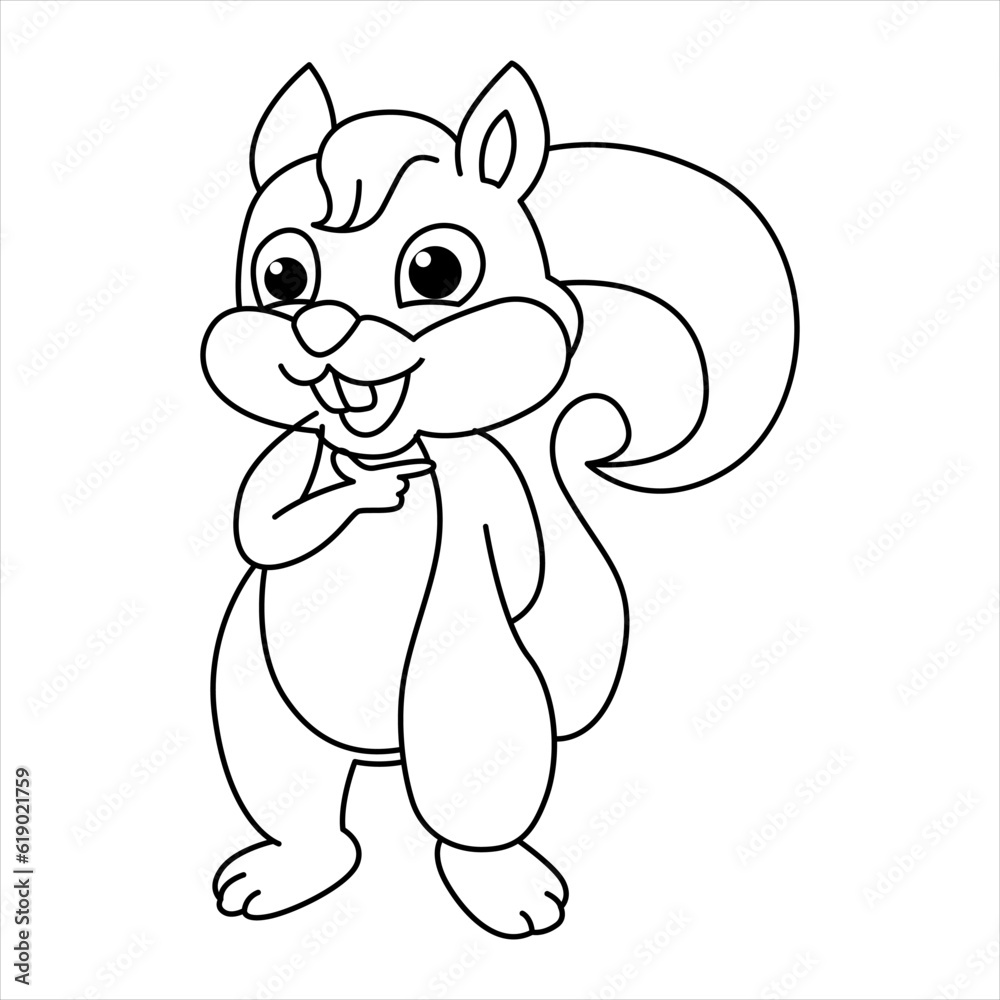 Fototapeta premium Funny squirrel cartoon vector coloring page