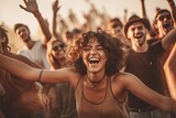 Illustration of a Group of friends having fun at a music festival or concert. People dancing and having fun together. ai generative