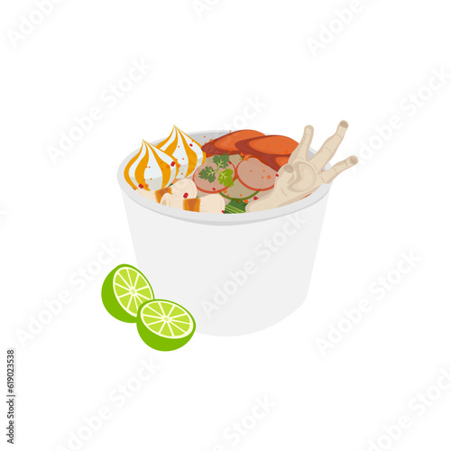 Indonesian Food Seblak Illustration Logo on a Paper Bowl