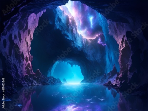 The entrance of the cave leading to another world, landscape made with Generative AI.