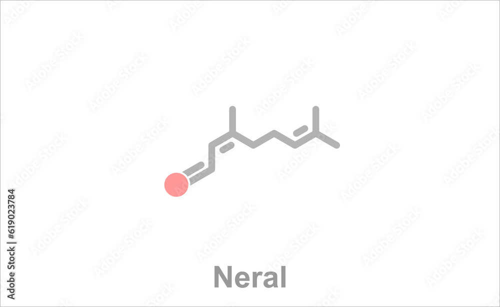Simplified formula icon of neral. Occurs e.g in lemongrass. Simplified formula icon of neral. Occurs e.g in lemongrass.