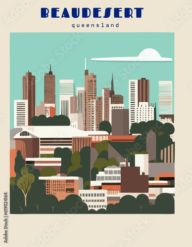 Beaudesert: Beautiful vintage-styled poster with an Australian cityscape with the name Beaudesert in Queensland photo