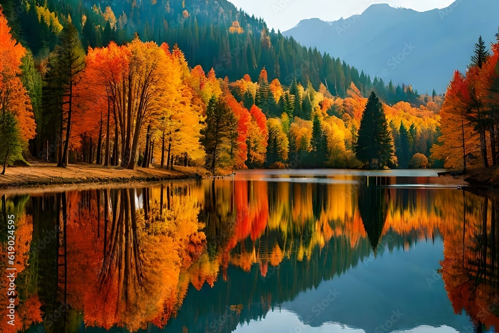 autumn landscape with lake generated Ai 