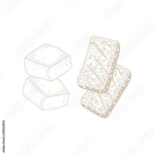 Tofu Tempeh Line Art Vector Illustration Logo photo