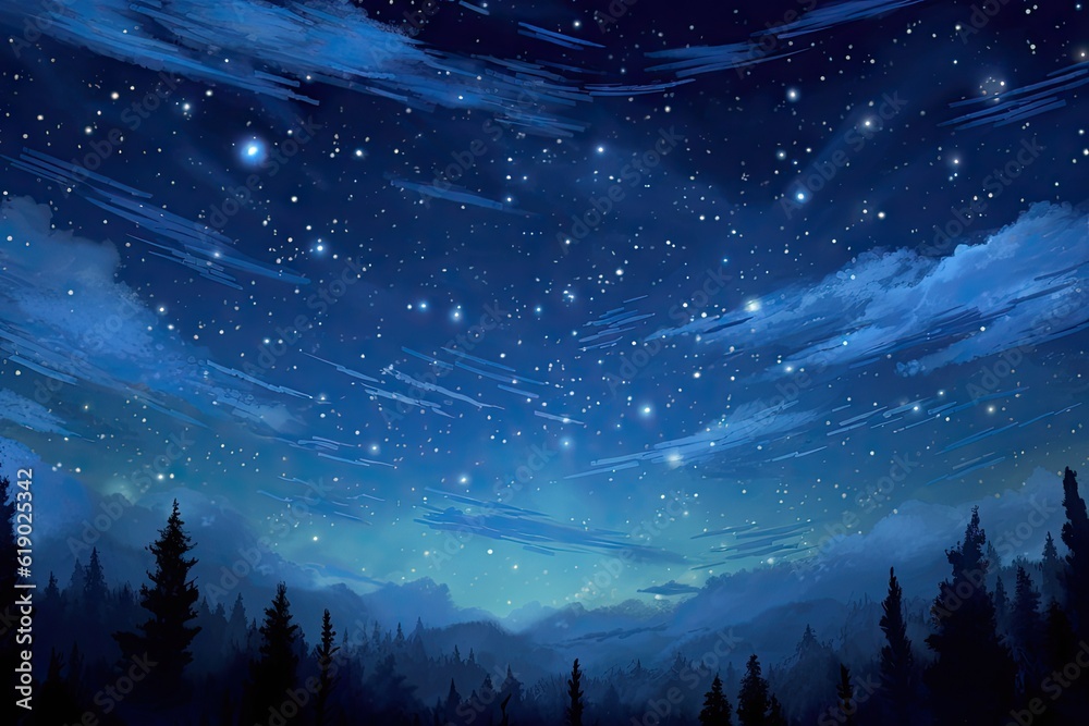 Anime-style starry night background illustration Anime-style starry night background illustration