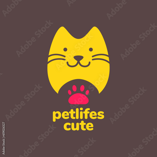 cat pets paw flat mascot cartoon simple modern cute logo vector icon illustration