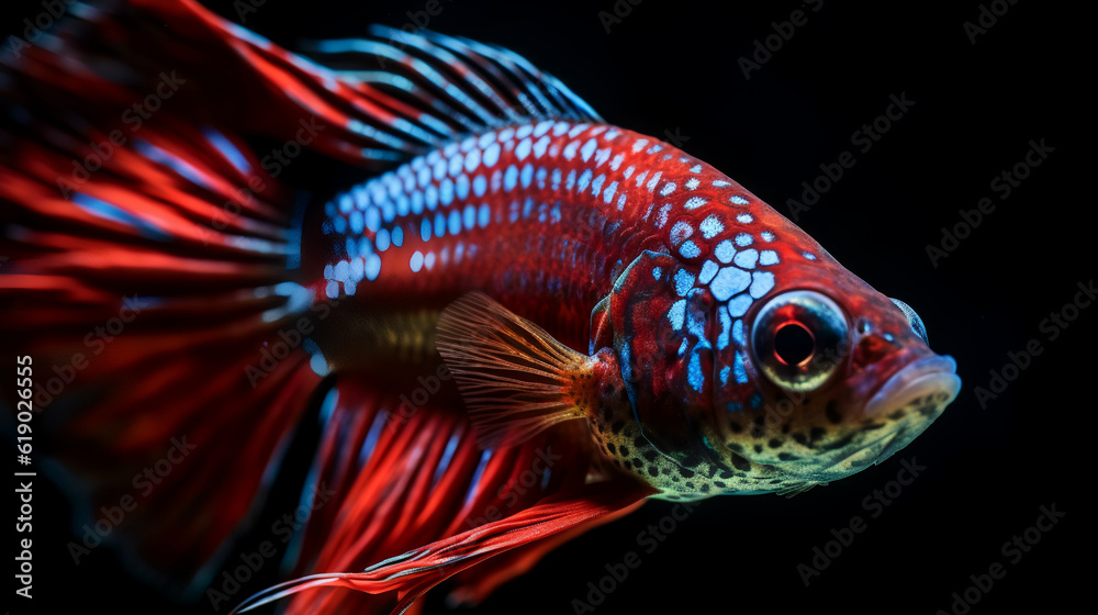 Fototapeta premium Betta fish captivate with their mesmerizing colors and intricate patterns, but have you ever seen them in a mirrored reflection?