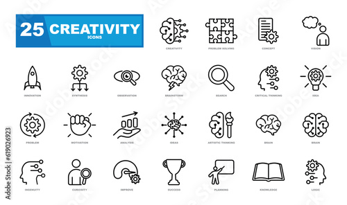 Creative business solutions icon collection. Contains such Icons as Inspiration, Idea, Brain and more.
