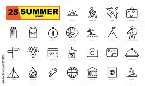 Summer outline vector icons.