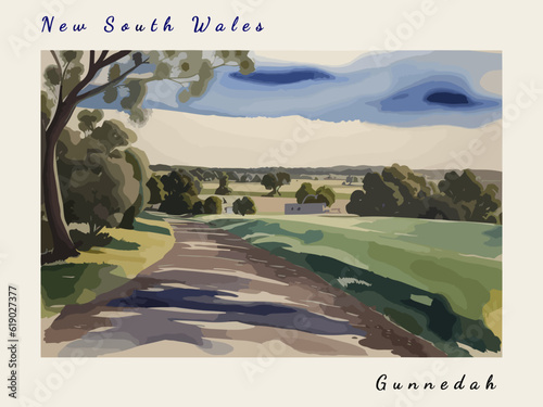 Gunnedah: Postcard design with a scene in Australia and the city name Gunnedah photo