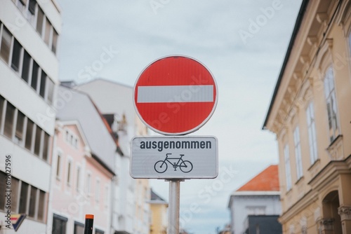 Entry street sign except bikes in German
