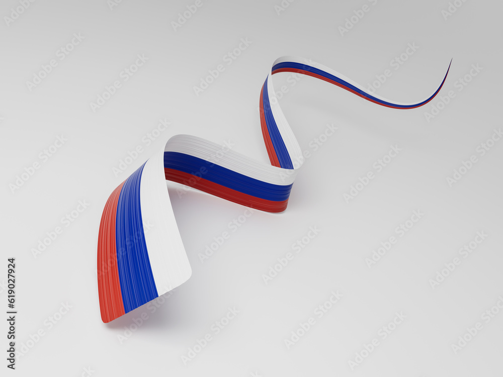 Obraz premium 3d Flag Of Russia Country 3d Wavy Shiny Russia Ribbon On White Background, 3d illustration