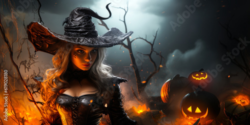 Beautiful Witch: Enchanting Woman Embracing Halloween Spirit