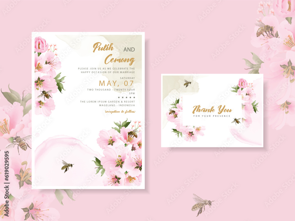 watercolor cherry blossom wedding invitation card template watercolor cherry blossom wedding invitation card template