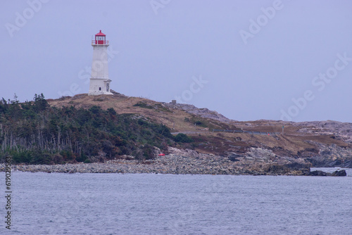 Louisbourg lighthouse is an active Canadian lighthouse in Louisbourg  Nova Scotia. Taken in Canada  Louisbourg  10.2022.