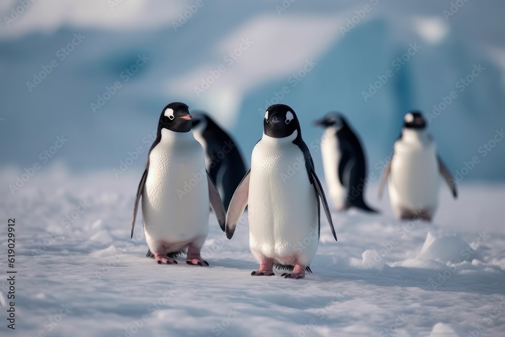 Obraz premium penguins resting on the stony coast of Antarctica