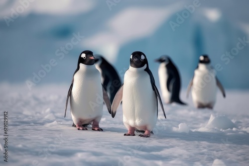 penguins resting on the stony coast of Antarctica