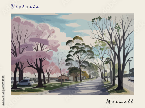 Morwell: Postcard design with a scene in Australia and the city name Morwell photo