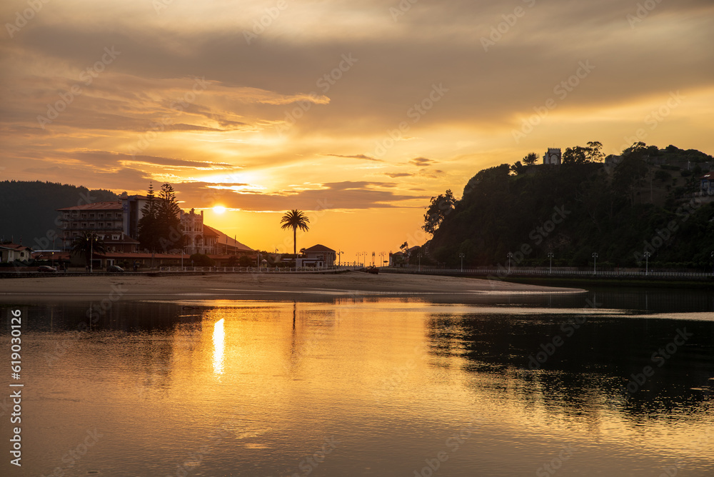 Fototapeta premium View of sunset in Ribadesella on north Spain