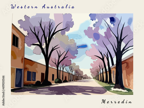 Merredin: Postcard design with a scene in Australia and the city name Merredin photo