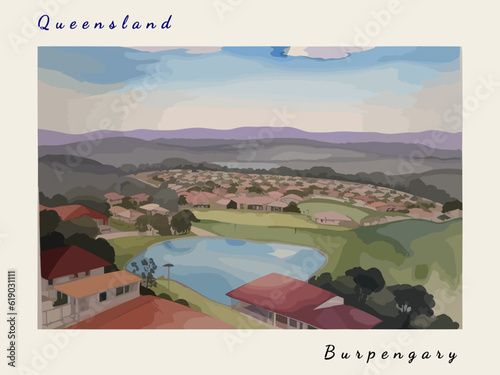 Burpengary: Postcard design with a scene in Australia and the city name Burpengary photo