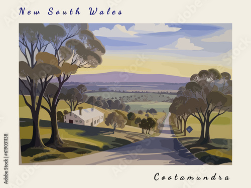 Cootamundra: Postcard design with a scene in Australia and the city name Cootamundra photo