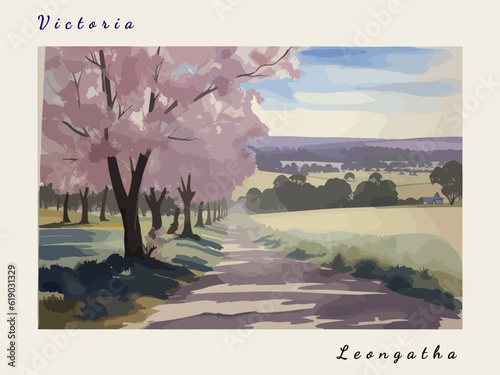 Leongatha: Postcard design with a scene in Australia and the city name Leongatha photo