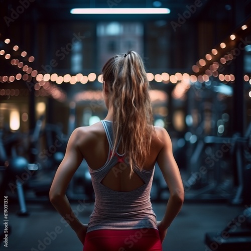 Mujer rubia en el gimnasio practicando fitness photo